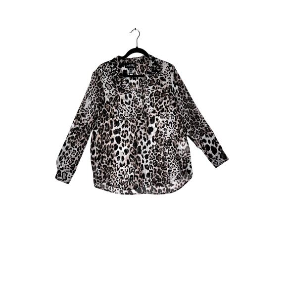 Joseph Ribkoff size 12 button-up top cheetah sheer cocktails mob wife  polished - Picture 1 of 8